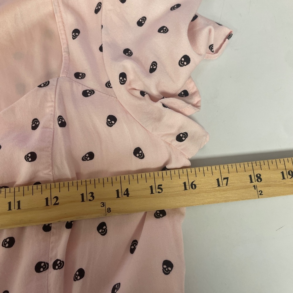 Hot Topic Pink Black Skull Print Button Front Mini Dress Medium Pastel Goth Punk - Picture 8 of 9